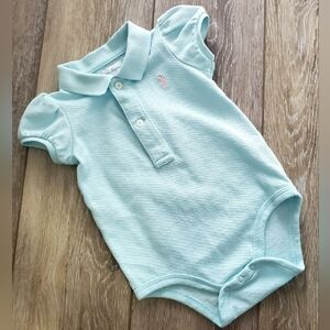 Ralph Lauren baby girls blue mesh polo bodysuit, capped sleeves Size 6M